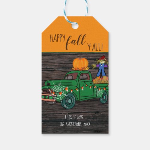 Happy Fall Yall Vintage Truck Autumn Harvest Gift Tags