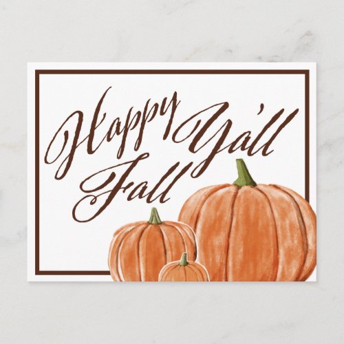Happy Fall Yall  Watercolor Pumpkins Postcard