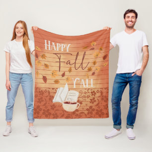Happy Fall Y'all with Coffee and Autumn Leaves Fleece Blanket