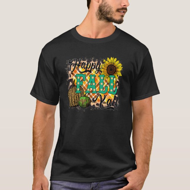 Happy Fall Y'all Women Men Pumpkin Leopard Cute A T-Shirt (Front)