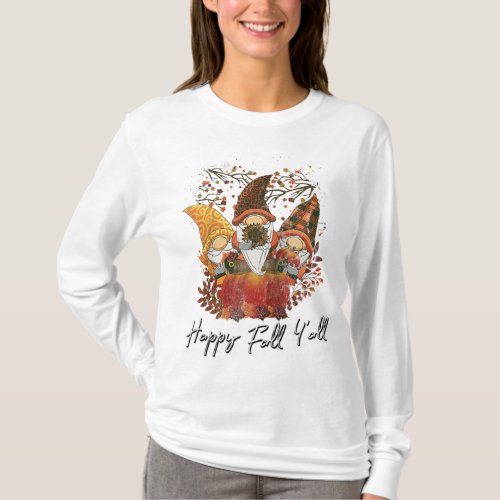 Happy Fall Yall Womens Garden Gnome Leopard Pump T_Shirt