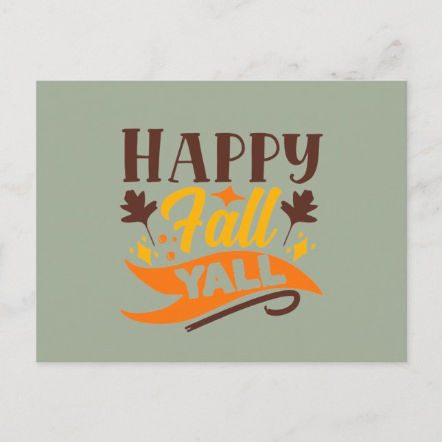 Happy Fall Y'all word art  Postcard (Front)