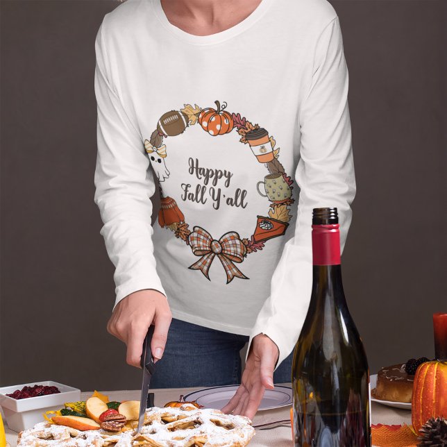 Happy Fall Y'all Wreath Women's Long Sleeve T-Shirt (Creator Uploaded)