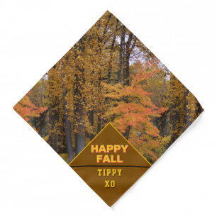 Happy Fall Yellow Orange Leaves Pet Name Bandana