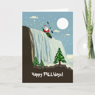 Happy Fallidays Kayaking Santa Claus Card