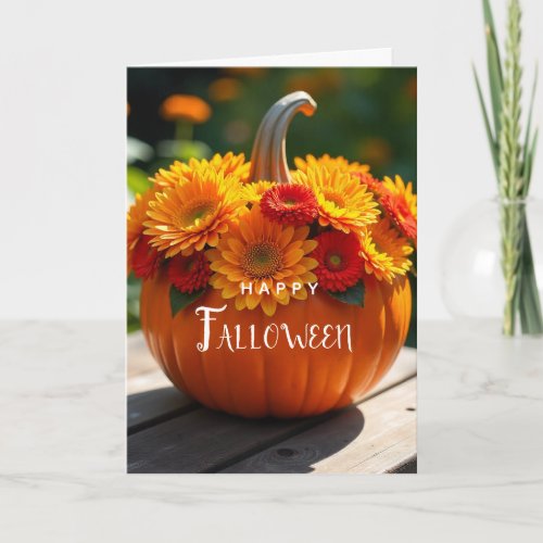 Happy FALLOWEEN Blank Inside Watercolor Pumpkin