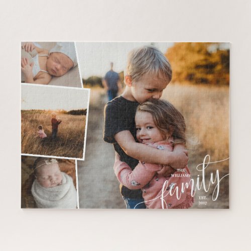 Happy Family Add Name Charming 4 Photo Collage Jigsaw Puzzle