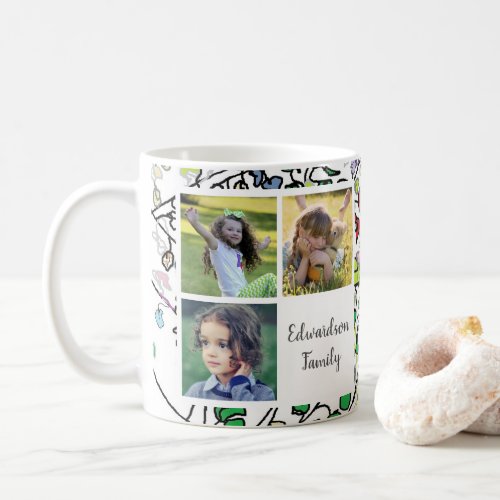 Happy family photo collage monogram family name coffee mug