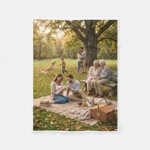 Happy Family Picnic In Sunny Park Fleece Blanket