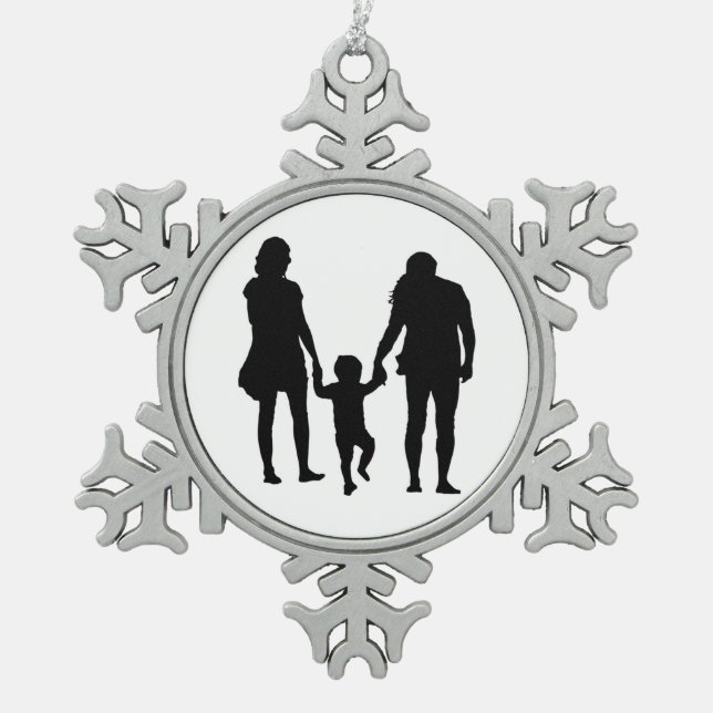 HAPPY FAMILY SNOWFLAKE PEWTER CHRISTMAS ORNAMENT (Front)