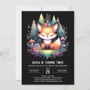 Happy Fantasy Fox Birthday digital Invitation