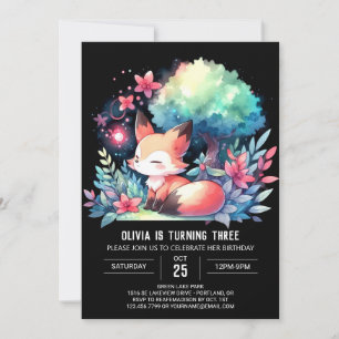 Happy Fantasy Fox Birthday digital Invitation