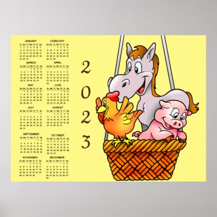 Happy Farm Animals 2023 Calendar Poster