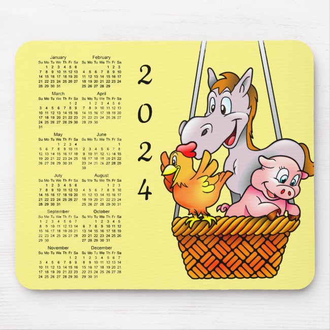 Happy Farm Animals 2024 Calendar Mousepad