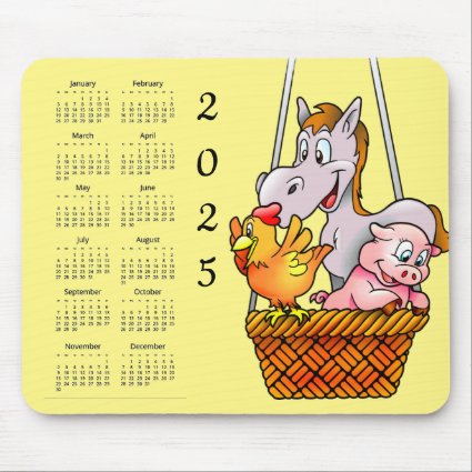 Happy Farm Animals 2025 Calendar Mousepad