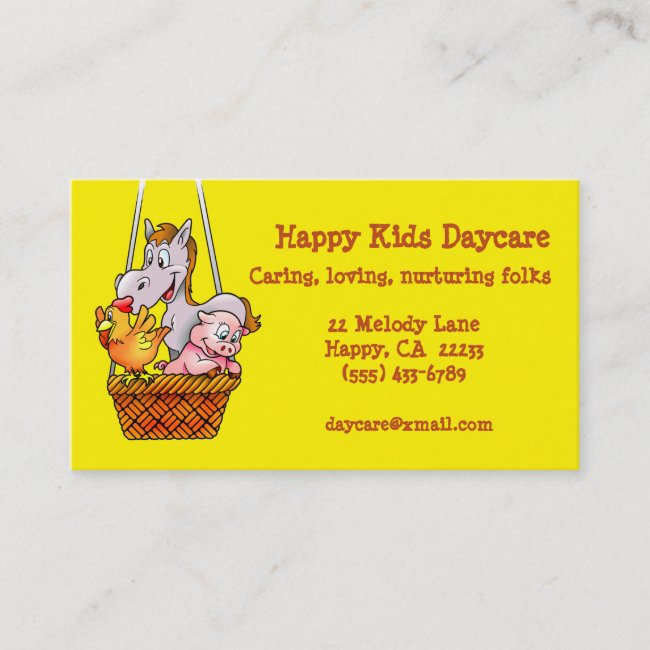 Happy Farm Animals Daycare Business Card