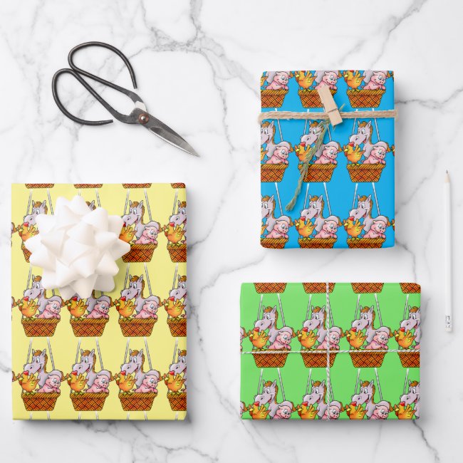 Happy Farm Animals Pattern Wrapping Paper Set