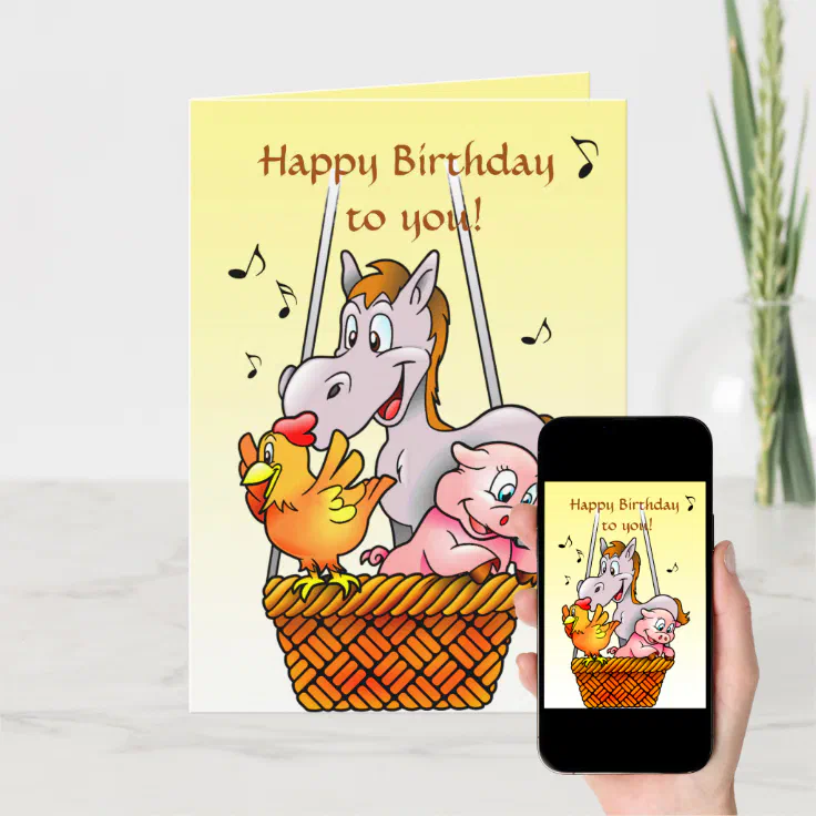 Happy Farm Animals Singing Birthday Card | Zazzle