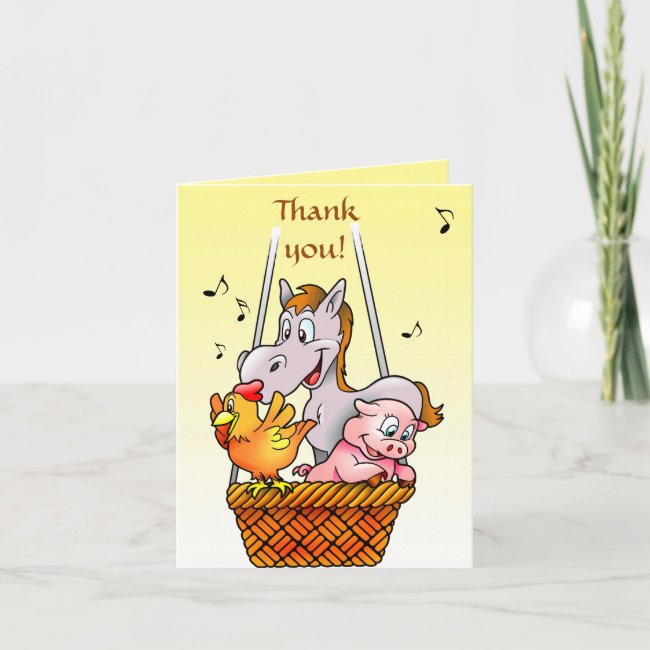 Happy Farm Animals Singing Thank You Card