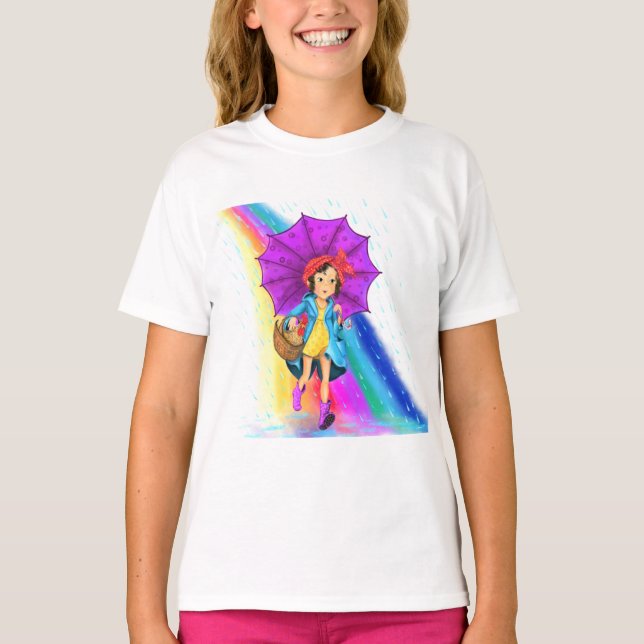 Happy Farm Girl with Umbrella T-Shirt (Front)