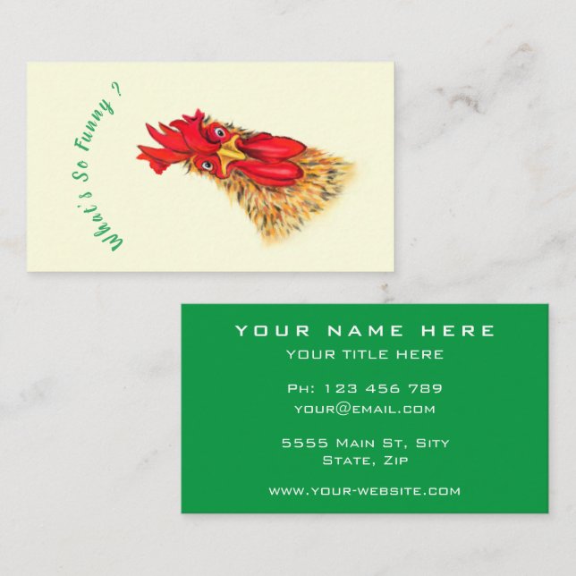 Happy Farm Rooster Funny Business Card Template (Front/Back)