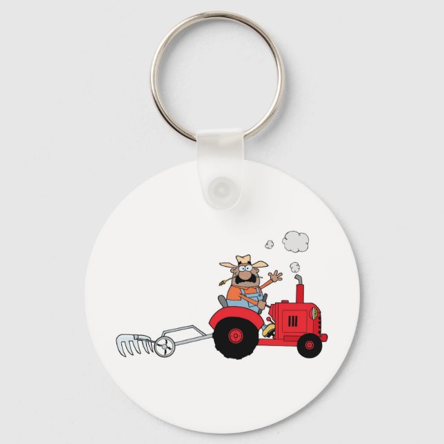 Happy Farmer using a Tractor Keychain (Front)