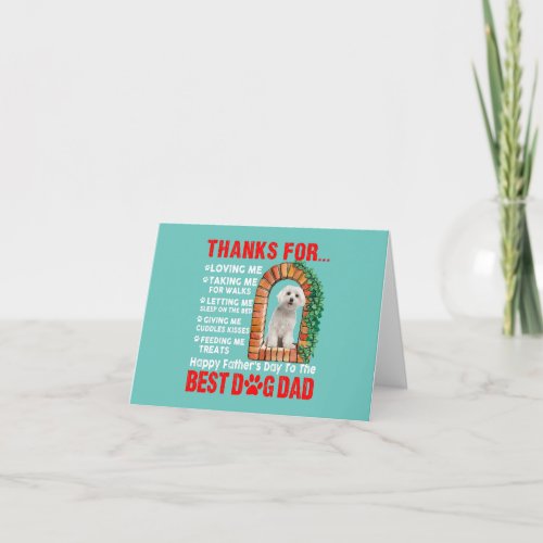  happy fars day best dog dad cute maltese dog  thank you card