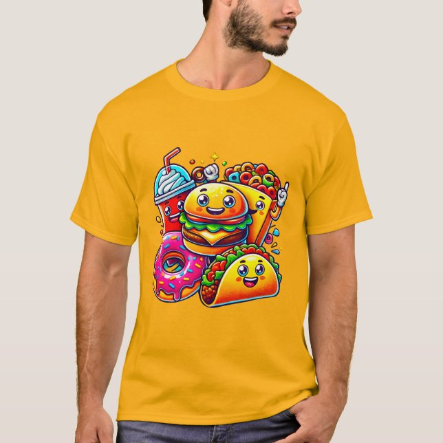 Happy Fast Food Characters Art for  T-Shirt (Front)