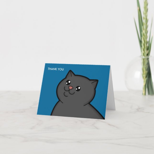 Happy Fat Black Cat Thank You Note Cards (Front)