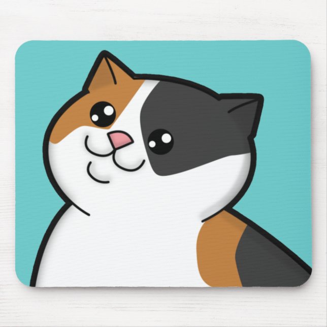 Happy Fat Calico Tabby Cat Mousepad (Front)