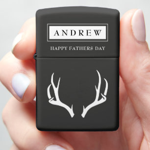 Happy Father Day Black and White Hunting Antlers Zippo Lighter