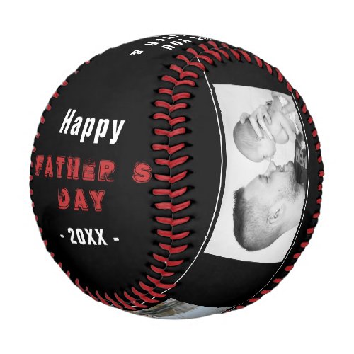 Happy Fathers Day Best Dad Black 3 Photo Collage Baseball