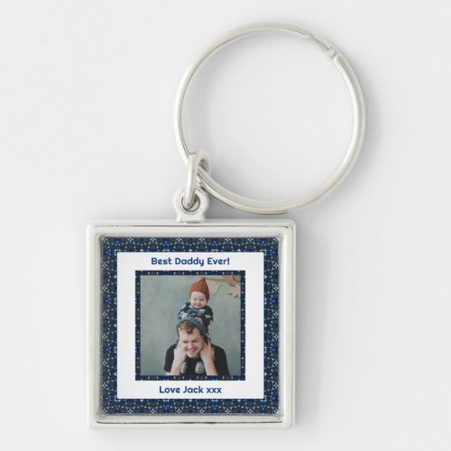 Happy Fathers Day Best Daddy Dad Ever Blue Photo Keychain