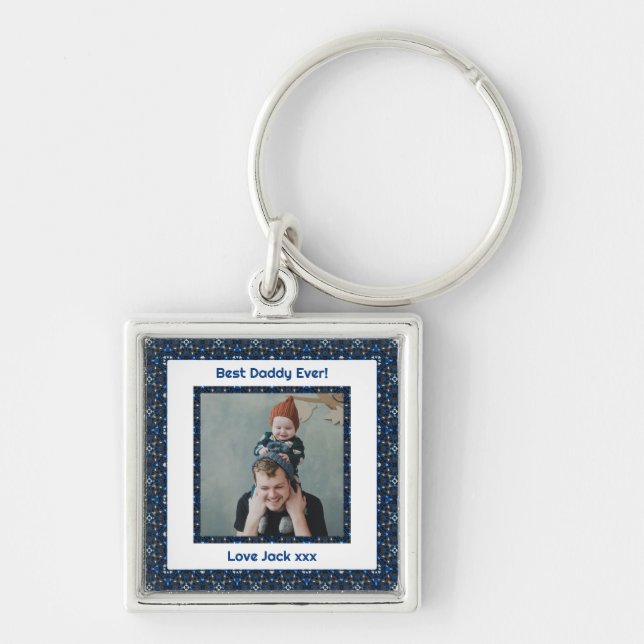 Happy Father’s Day Best Daddy Dad Ever Blue Photo Keychain (Front)