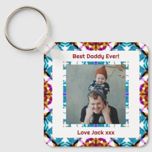 Happy Father’s Day Best Daddy Dad Ever Blue Photo Keychain