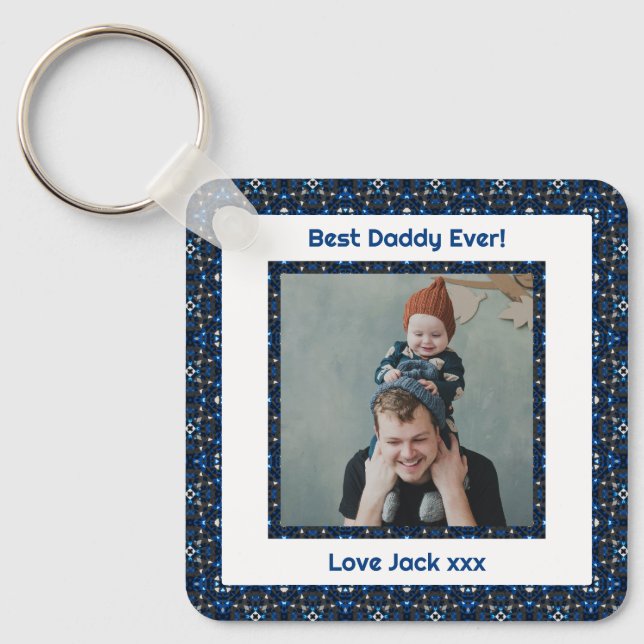 Happy Father’s Day Best Daddy Dad Ever Blue Photo Keychain (Front)