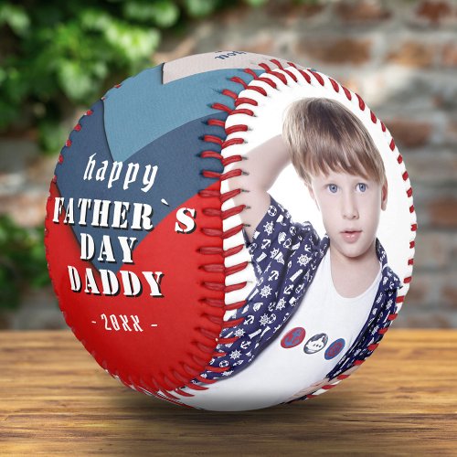 Happy Fathers Day Blue Red 2 Photo Collage  Baseball