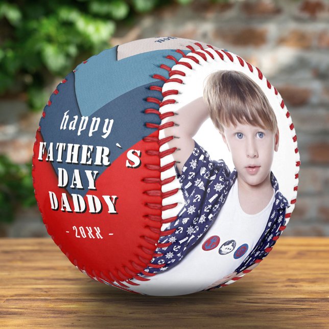 Happy Father`s Day Blue Red 2 Photo Collage  Baseball (Creator Uploaded)