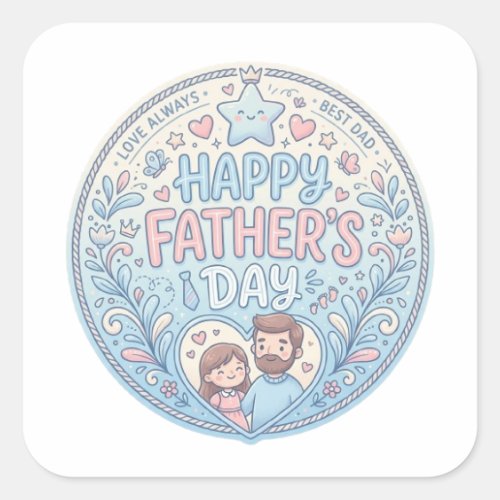 Happy Father’s Day Cute Family Illustration Sticke Square Sticker