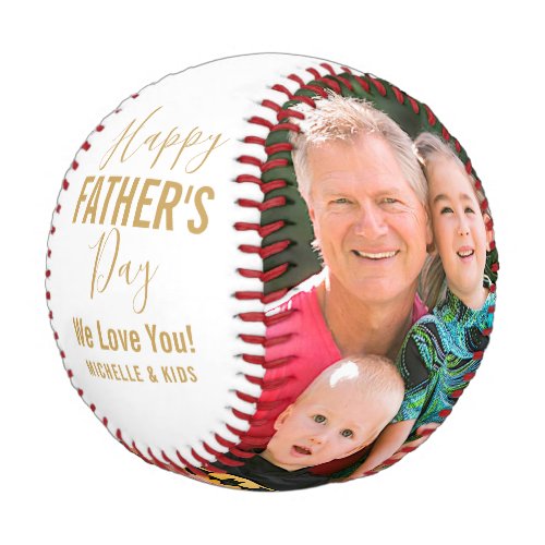 Happy Fathers Day Gold Family Photo Name Script Baseball
