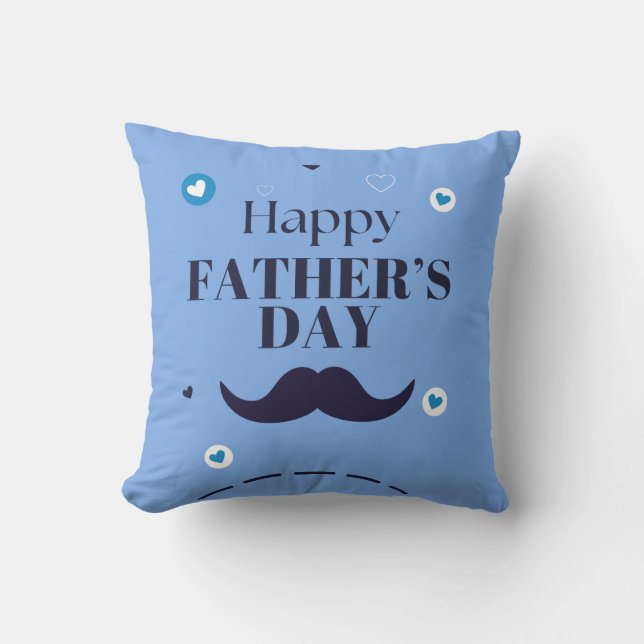 Happy Father’s Day – Mustache & Heart Design Throw Pillow (Front)