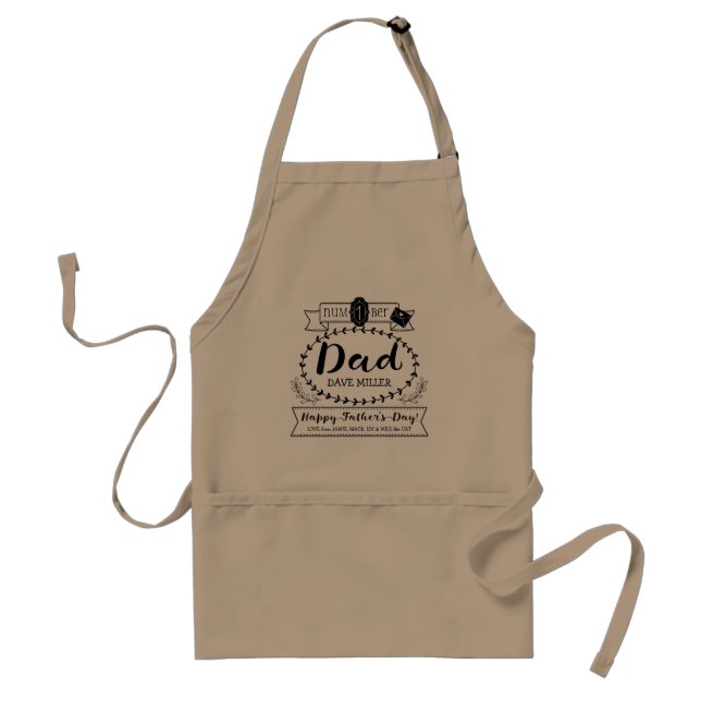 Happy Father’s Day Number 1 One Dad Monogram Logo Adult Apron (Front)