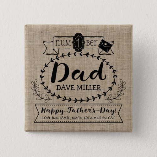 Happy Fatherâs Day Number 1 One Dad Monogram Logo Button