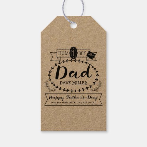 Happy Fatherâs Day Number 1 One Dad Monogram Logo Gift Tags