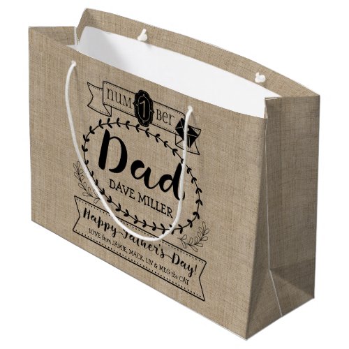 Happy Fathers Day Number 1 One Dad Monogram Logo Large Gift Bag