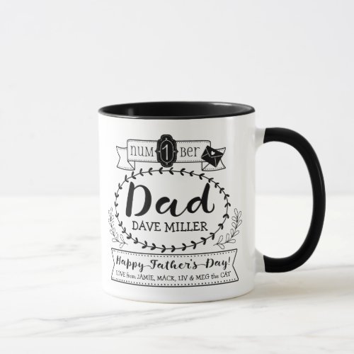 Happy Fatherâs Day Number 1 One Dad Monogram Logo Mug