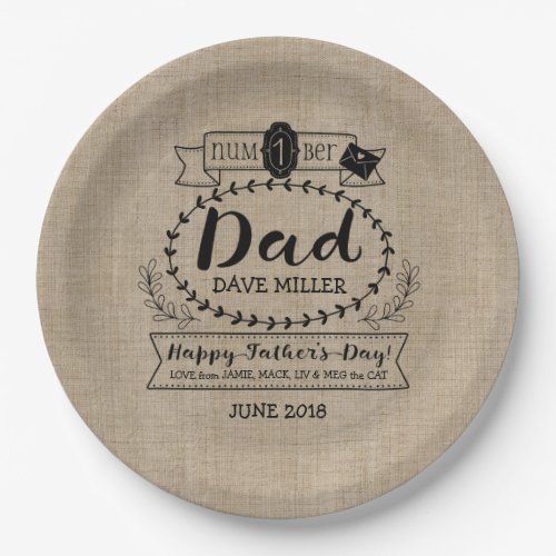 Happy Fatherâs Day Number 1 One Dad Monogram Logo Paper Plates