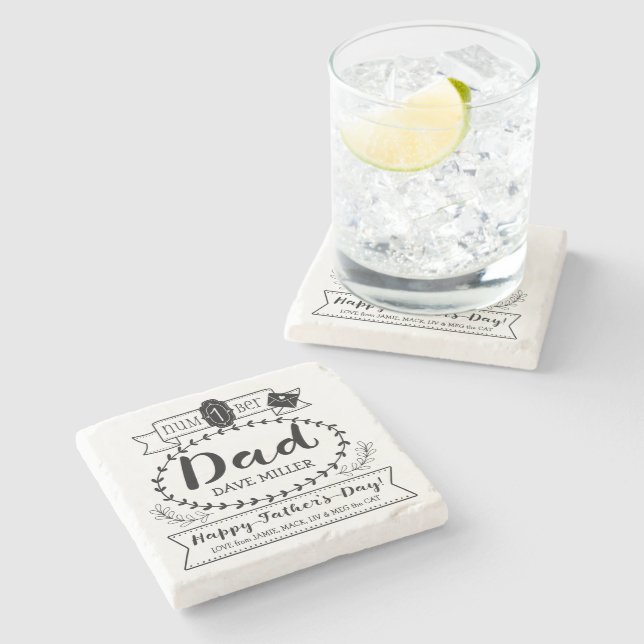 Happy Father’s Day Number 1 One Dad Monogram Logo Stone Coaster (Side)