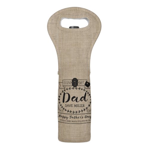 Happy Fathers Day Number 1 One Dad Monogram Logo Wine Bag