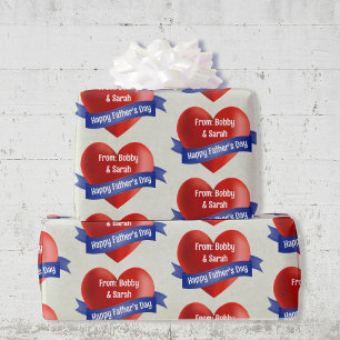Happy Father's Add Child's Name Big Red Hearts Wrapping Paper